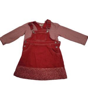 CHIBOOGI H&M denim red pinafore dress with striped shirt set 18m
